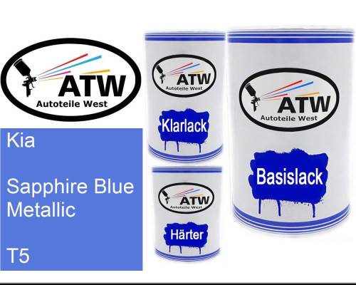 Kia, Sapphire Blue Metallic, T5: 500ml Lackdose + 500ml Klarlack + 250ml Härter - Set, von ATW Autoteile West.